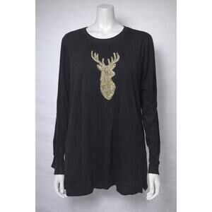 Belle by Kim Gravel Golden Girl Reindeer Sequin Top Black [1X]